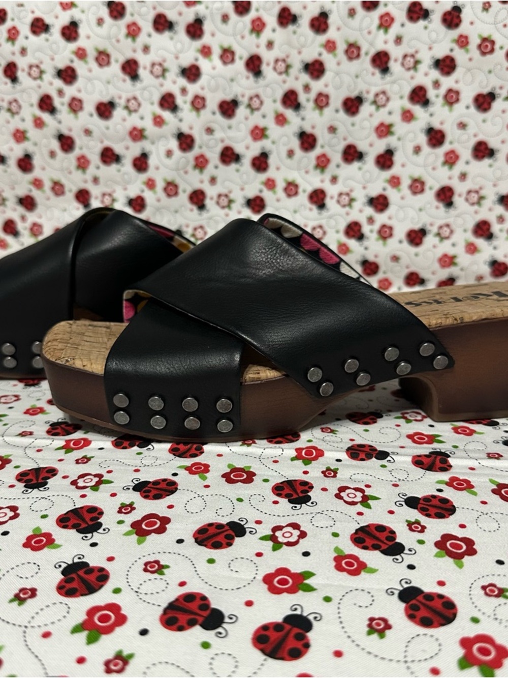 KORKS by Kork-Ease Draya Black Leather Platform Slide Sandals - Size 8